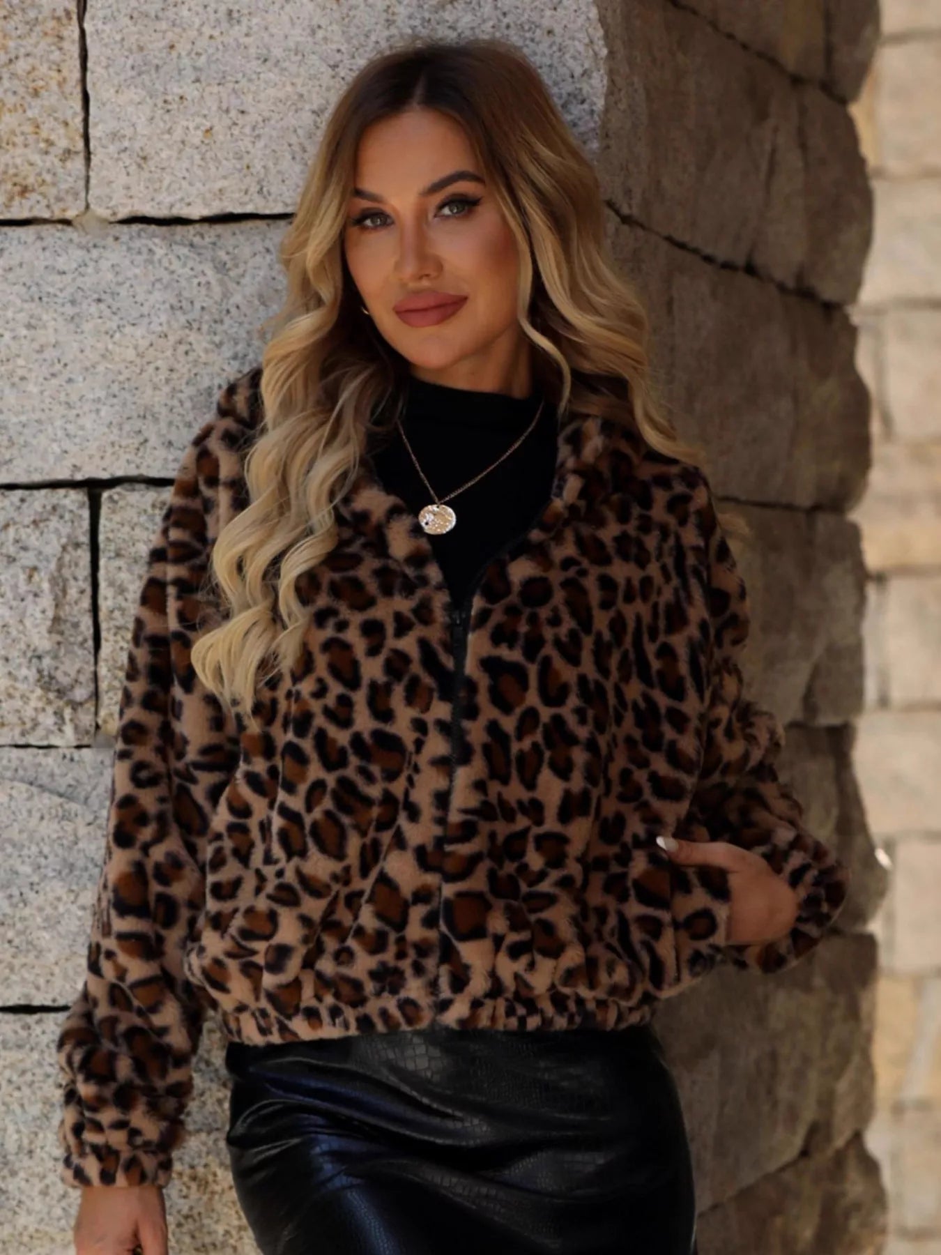 Leopard Zip Up Hooded Outerwear | from PHUNKYN