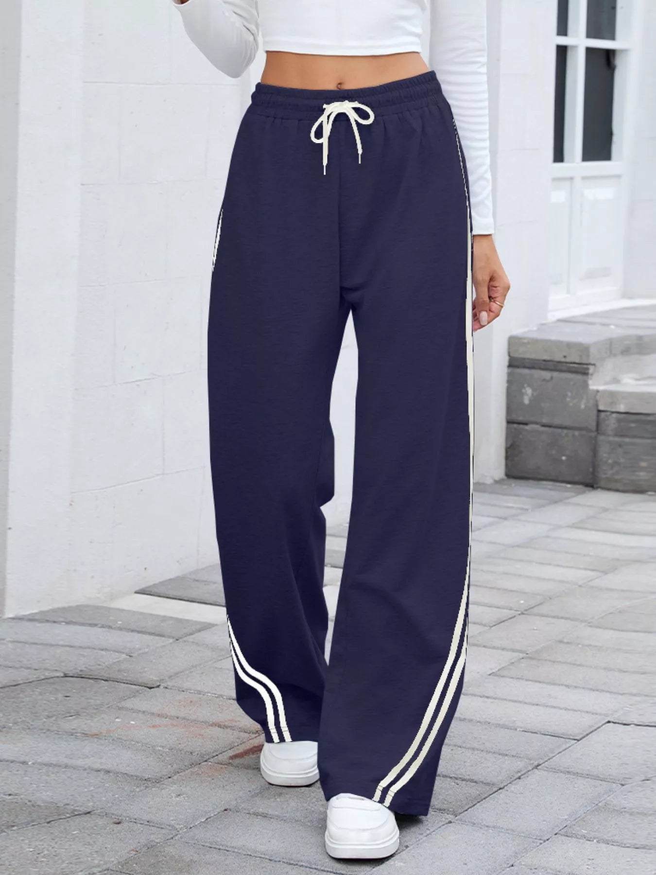 Side Striped Wide Leg Pants | Trousers Wide Leg Pants from PHUNKYN