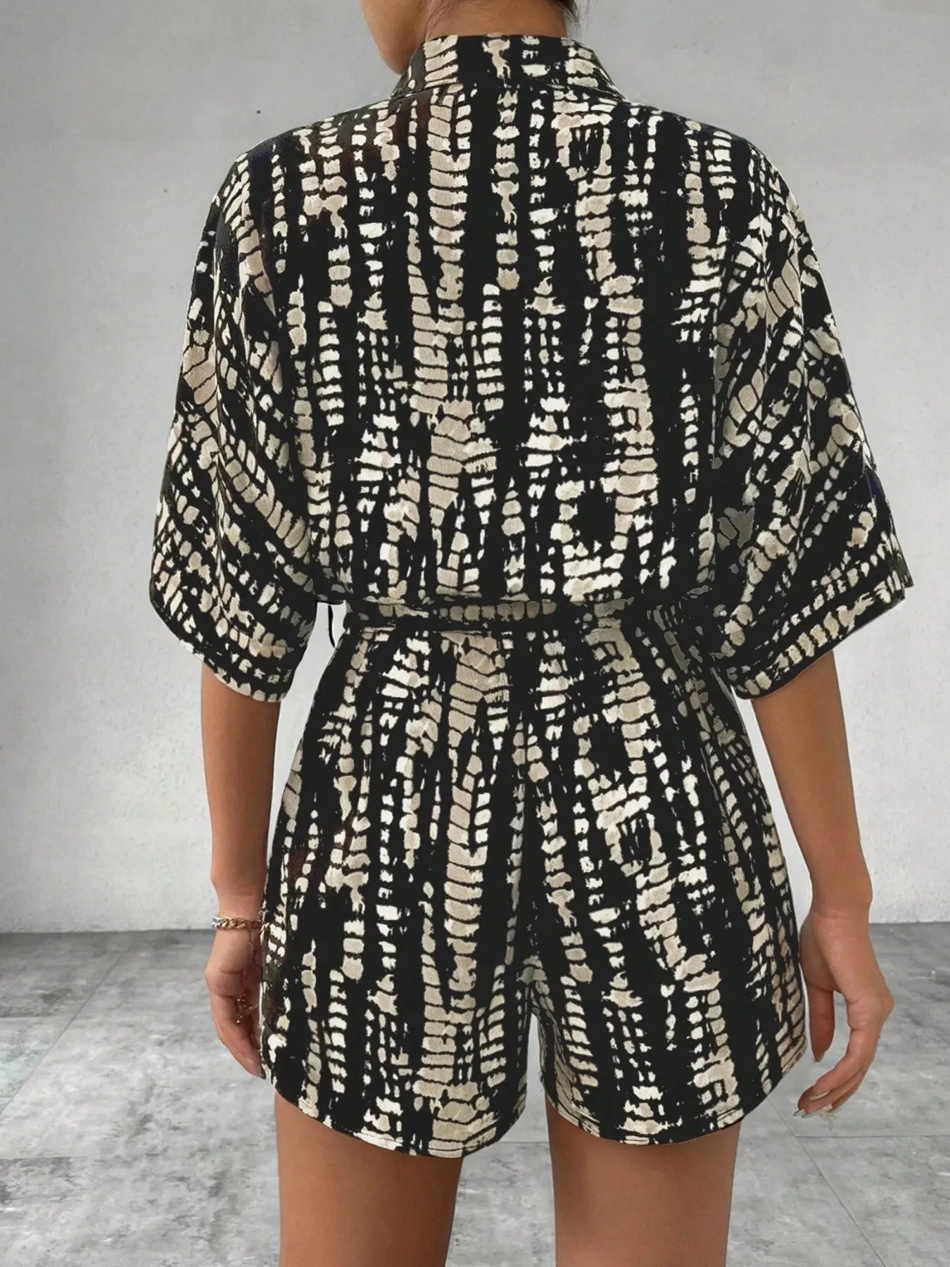 Tie Dye Print Collar Neck Short Sleeve Romper | One-Pieces from PHUNKYN