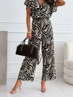 Leopard / Zebra Print Short Sleeve Wide Leg Jumpsuit | One-Pieces Jumpsuit from PHUNKYN