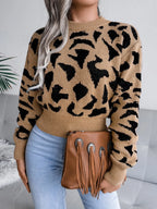 Leopard Round Neck Dropped Shoulder Sweater | Sweaters Sweater from PHUNKYN