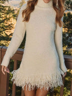 Fringe Turtleneck Long Sleeve Sweater Dress | Dresses Sweater Dress from PHUNKYN
