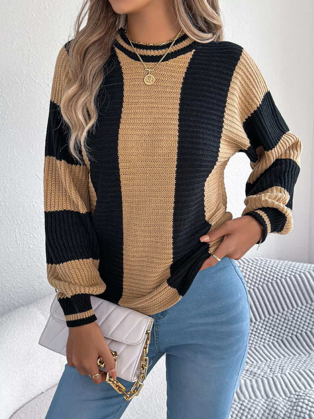 Color Block Round Neck Sweater | Sweaters Sweater from PHUNKYN