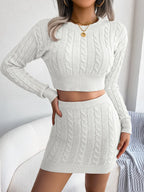 Cable-Knit Round Neck Top and Skirt Sweater Set | Outfit Sets Top and Skirt Set from PHUNKYN