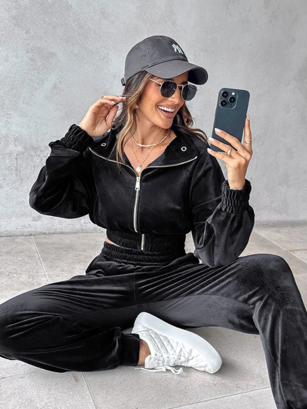 Zip Up Long Sleeve Cropped Top and Joggers Set | Outfit Sets Top and Pants Set from PHUNKYN