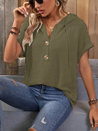 Drawstring Waffle Knit Short Sleeve Hoodie | Hoodies Hoodie from PHUNKYN