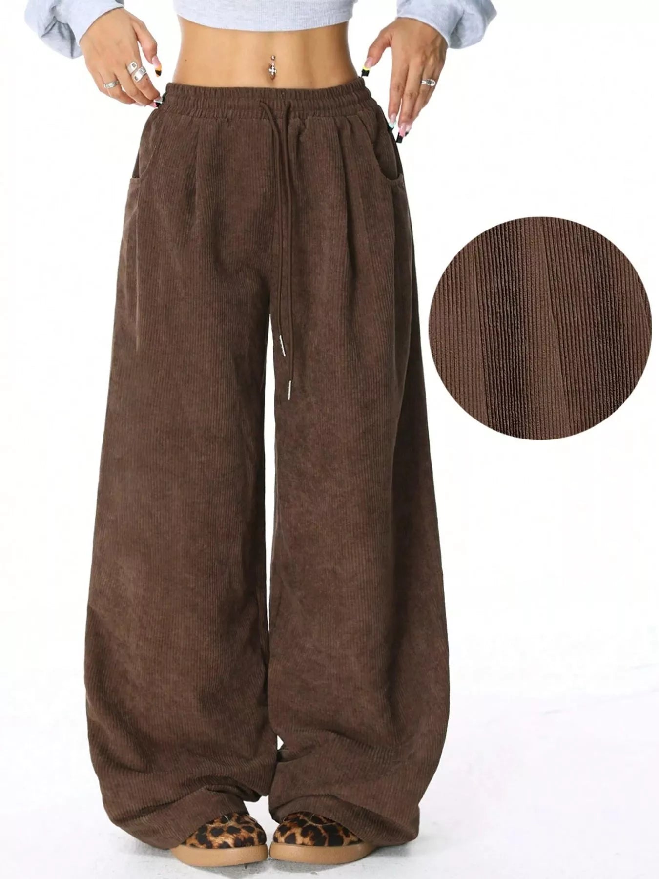 Wide Leg Corduroy Drawstring Pants | Trousers Wide Leg Pants from PHUNKYN