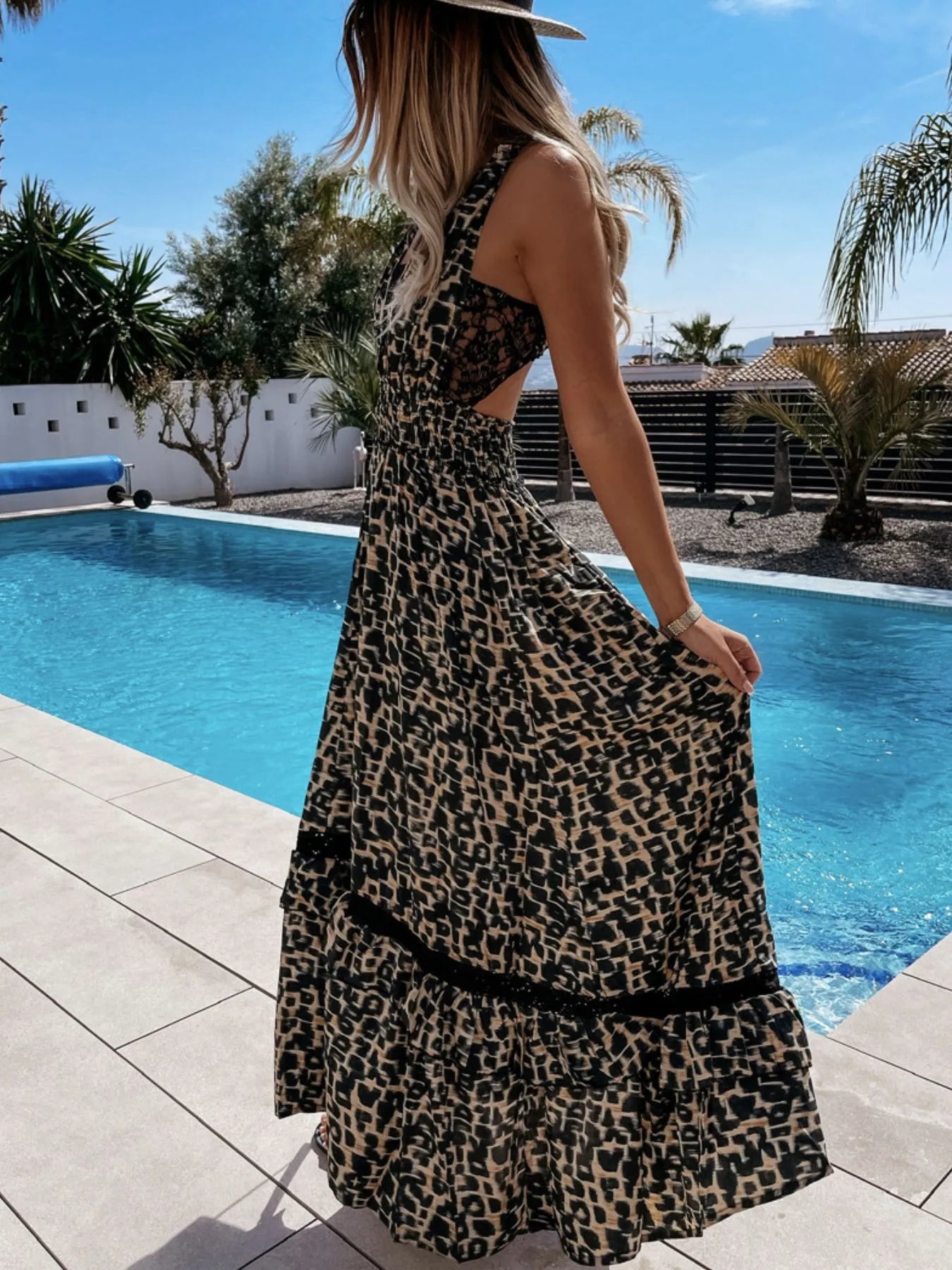 Leopard Print Sleeveless Maxi Dress with Lace Trim | Dresses Maxi Dress from PHUNKYN