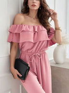 Off-Shoulder Ruffled Wide Leg Jumpsuit One-Pieces Jumpsuit PHUNKYN