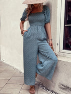 Printed Square Neck Puff Sleeve Jumpsuit | One-Pieces Jumpsuit from PHUNKYN