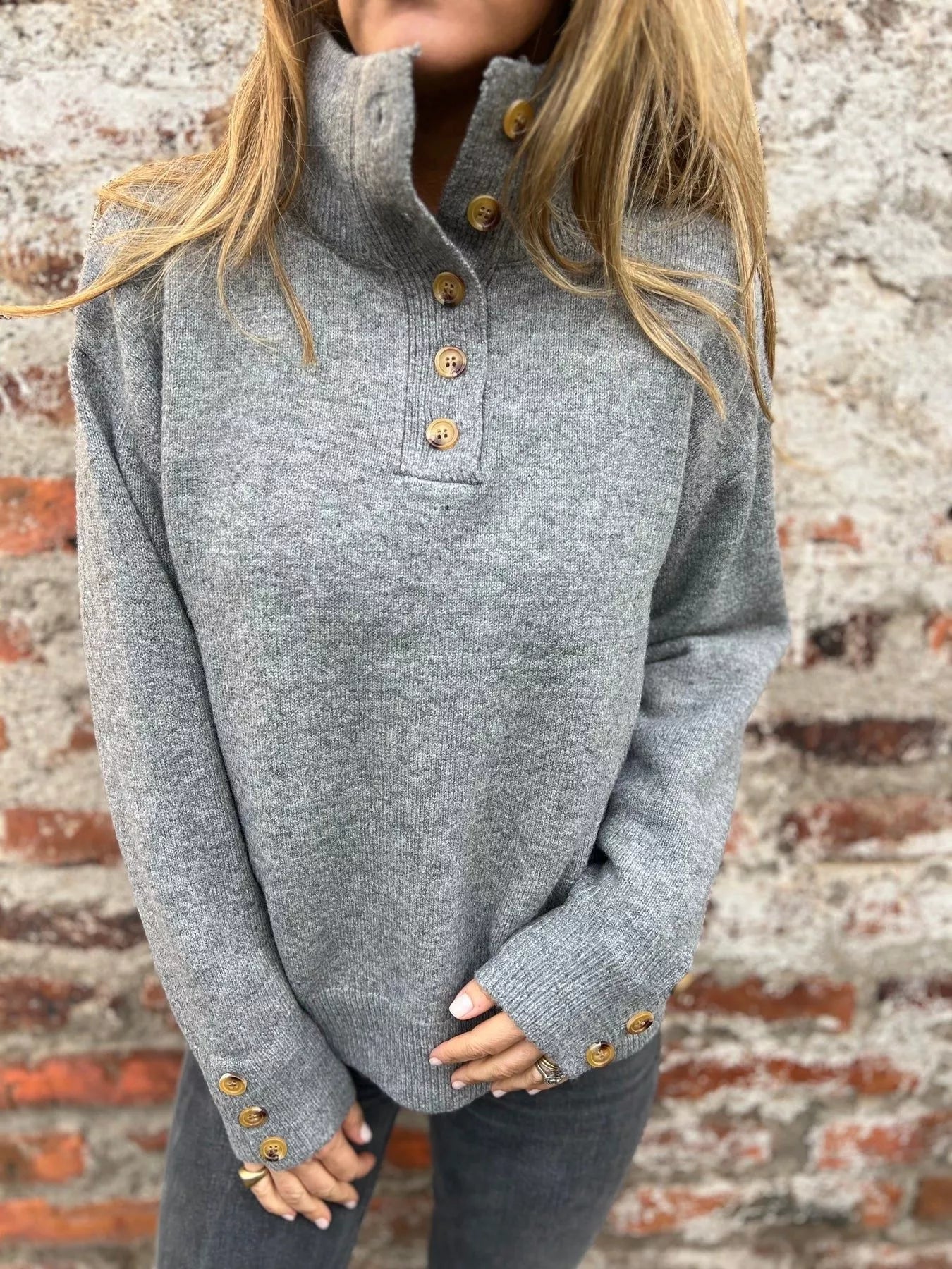 Full Size Button-Detail Turtleneck Sweater Plus Size | Sweaters Sweater from PHUNKYN