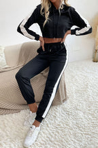 Side Stripe Cropped Hoodie and Jogger Set | Top and Pants Set from PHUNKYN
