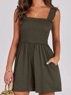 Smocked Square Neck Sleeveless Romper Dresses Romper PHUNKYN