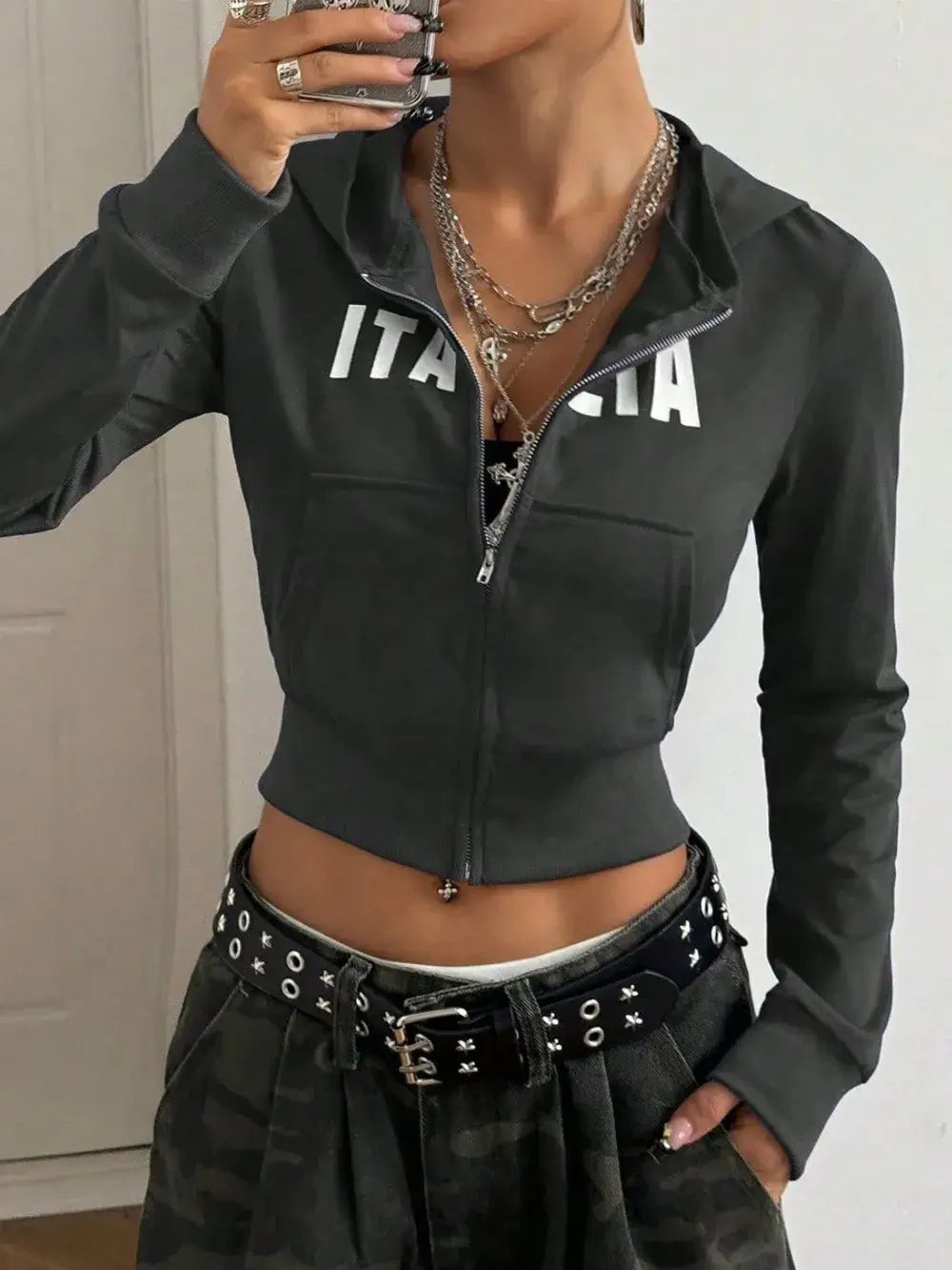 Letter Graphic Zip Up Long Sleeve Hoodie | Hoodies Hoodie from PHUNKYN