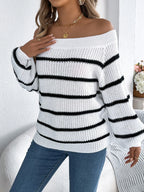 Striped Off-Shoulder Long Sleeve Sweater | Sweaters Sweater from PHUNKYN