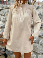 Half Button Mock Neck Long Sleeve Mini Shirt Dress | Dresses Mini Dress from PHUNKYN