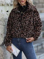 Leopard Collared Neck Zip Up Jacket | Jacket from PHUNKYN