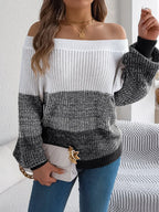 Color Block Off-Shoulder Long Sleeve Sweater | Sweaters Sweater from PHUNKYN