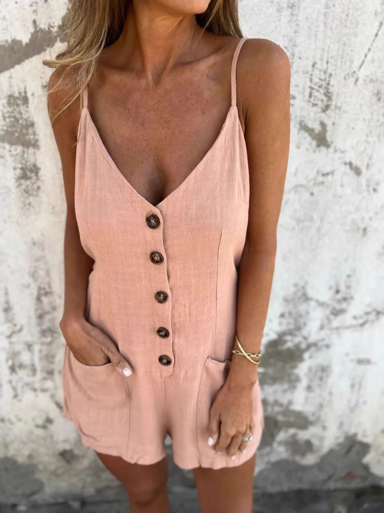 Button-Front Belted Cami Romper | One-Pieces Cami Romper from PHUNKYN