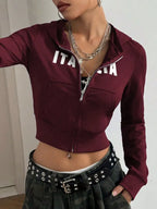 Letter Graphic Zip Up Long Sleeve Hoodie | Hoodies Hoodie from PHUNKYN