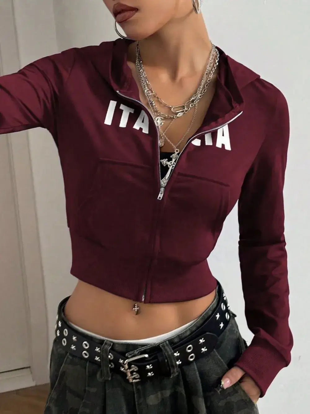 Letter Graphic Zip Up Long Sleeve Hoodie | Hoodies Hoodie from PHUNKYN