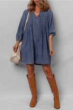 Tie Neck Long Sleeve Mini Denim Dress | Dresses Denim Dress from PHUNKYN