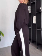 Contrast Round Neck Top and Pants Set Plus Size | Outfit Sets Top and Pants Set from PHUNKYN