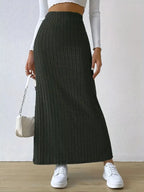 High Waist Ribbed Knit Maxi Skirt | Skirts Maxi Skirt from PHUNKYN