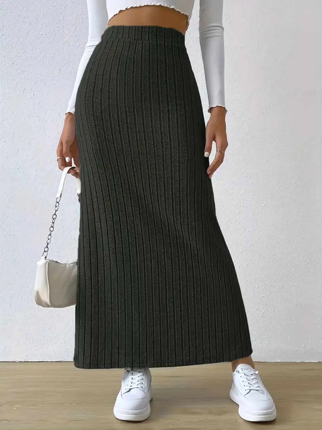 High Waist Ribbed Knit Maxi Skirt | Skirts Maxi Skirt from PHUNKYN