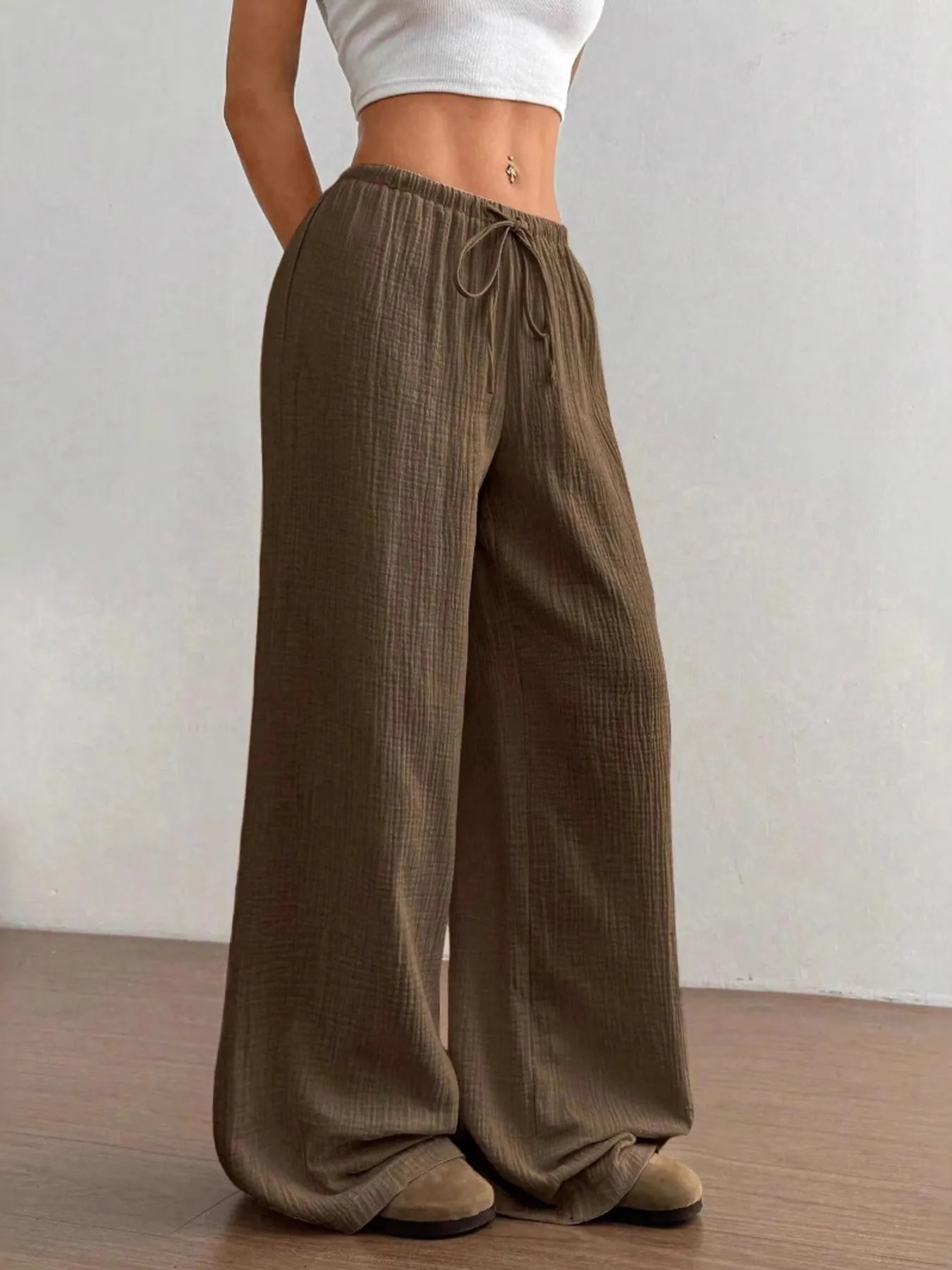 Drawstring Wide-Leg Casual Pants | Trousers Wide Leg Pants from PHUNKYN
