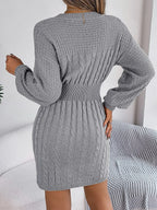 Cable-Knit Cutout Round Neck Slit Sweater Dress | Dresses Sweater Dress from PHUNKYN