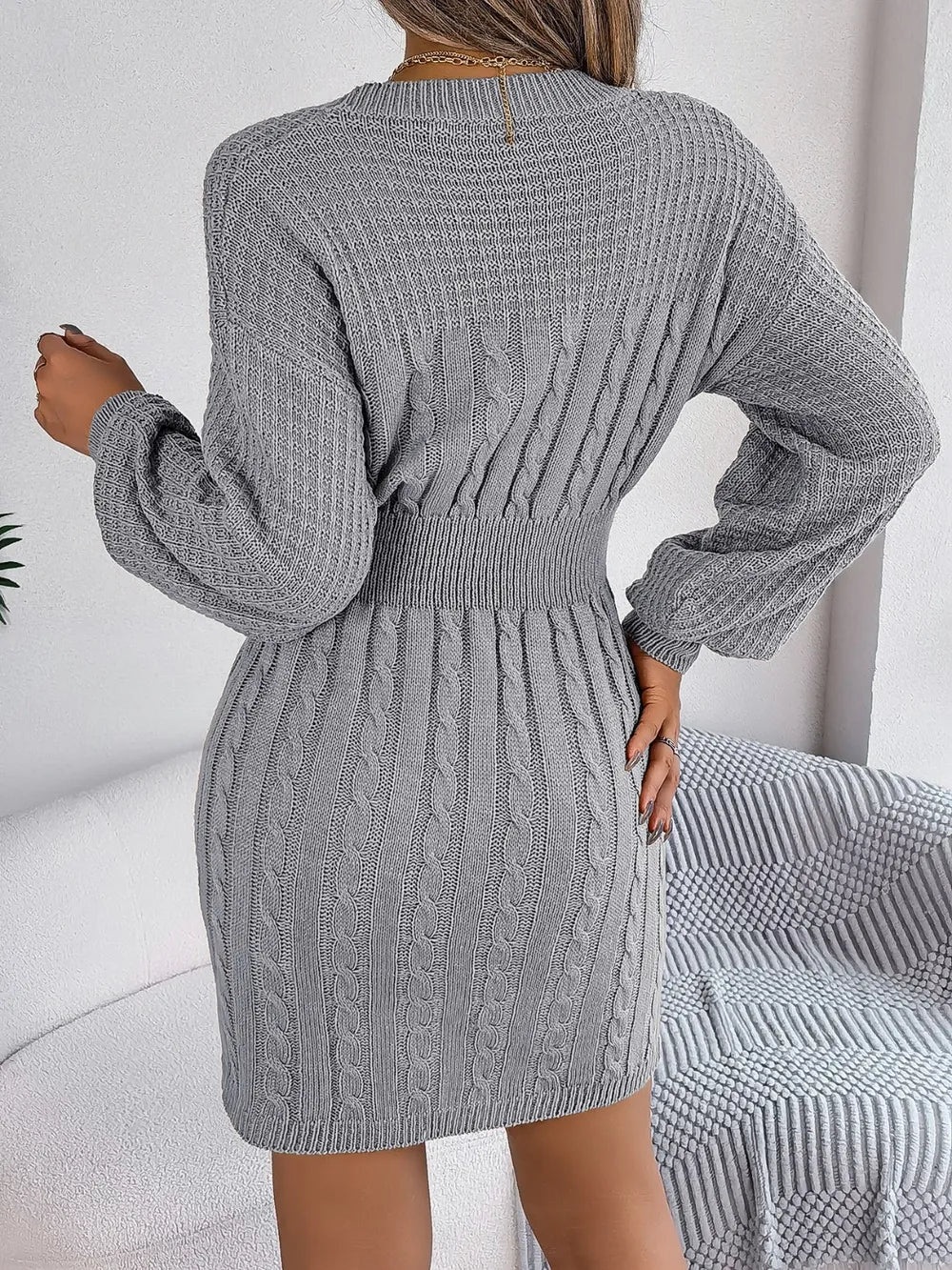 Cable-Knit Cutout Round Neck Slit Sweater Dress | Dresses Sweater Dress from PHUNKYN