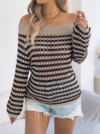 Openwork Striped Off-Shoulder Knit Top | Sweaters Sweater from PHUNKYN