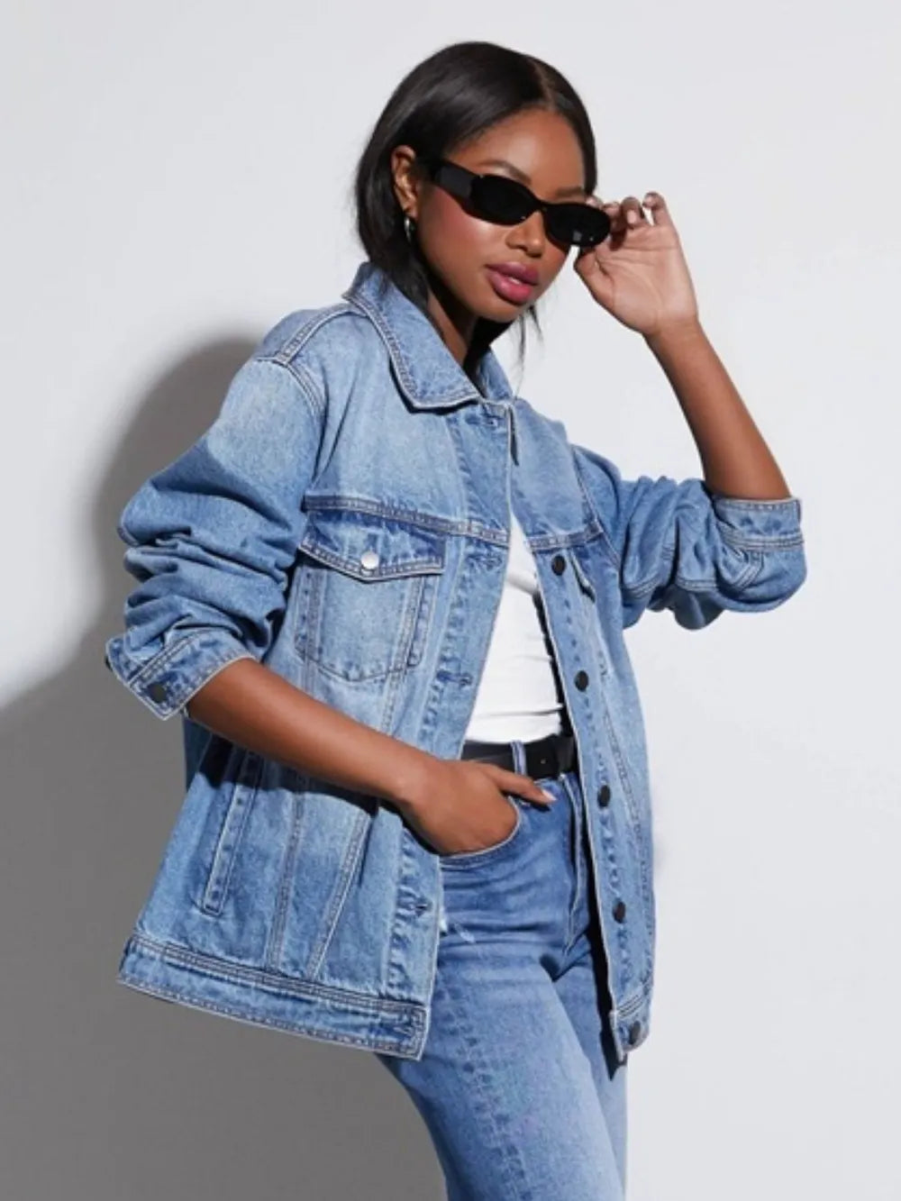 Button Up Collared Neck Denim Jacket | Jacket from PHUNKYN