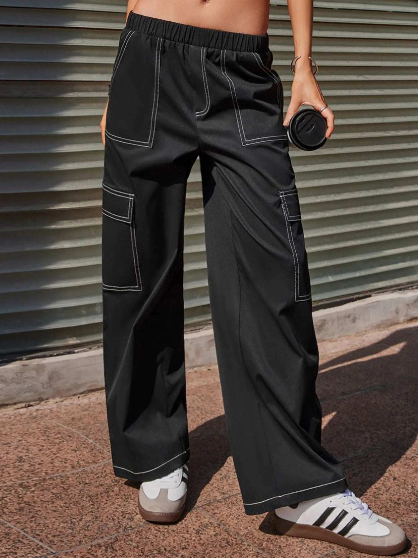 Wide Leg Pants with Contrast Stitching | Trousers Wide Leg Pants from PHUNKYN