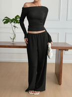 One Shoulder Long Sleeve Top and Pants Set | Outfit Sets Top and Pants Set from PHUNKYN