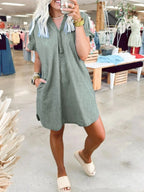 V-Neck Short Sleeve Denim Dress | Dresses Denim Dress from PHUNKYN