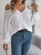 Cable-Knit Cold Shoulder Long Sleeve Sweater | Sweaters Sweater from PHUNKYN