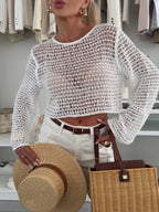 Openwork Round Neck Knit Cover Top | Sweaters Sweater from PHUNKYN