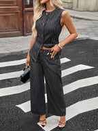 Striped Button Down Tank and Pants Denim Set | Outfit Sets Top and Pants Set from PHUNKYN