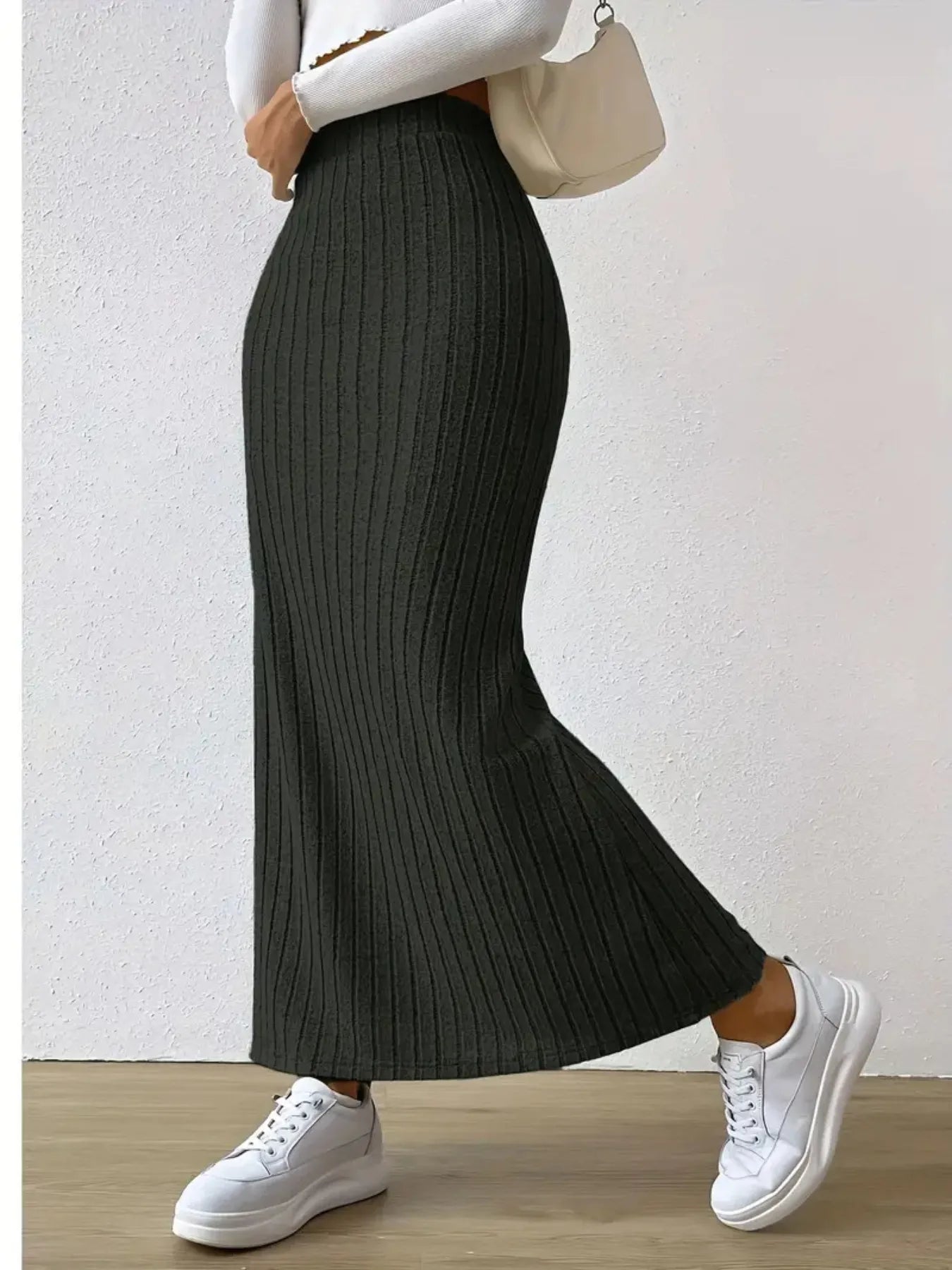 High Waist Ribbed Knit Maxi Skirt | Skirts Maxi Skirt from PHUNKYN