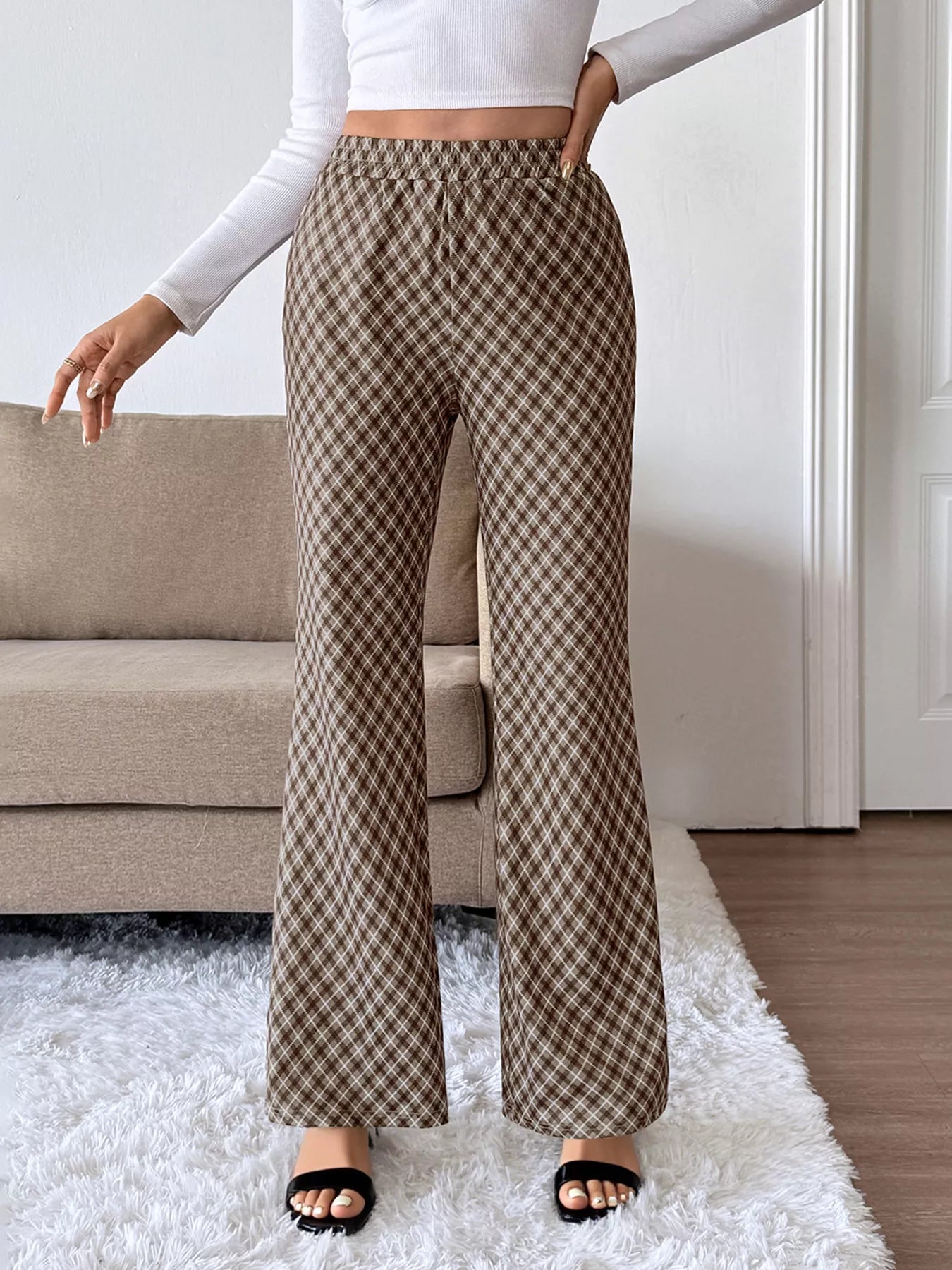 Plaid High-Waisted Wide Leg Pants | Trousers Wide Leg Pants from PHUNKYN