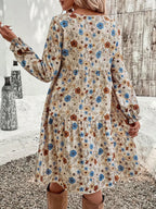 Tiered Floral Round Neck Long Sleeve Dress | Dresses Dress from PHUNKYN