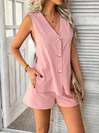 Devine Button Down V-Neck Tank and Shorts Set | Outfit Sets Top and Pants Set from PHUNKYN