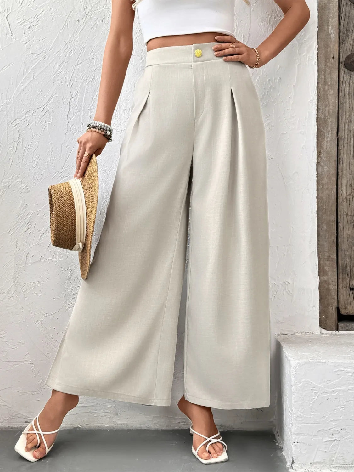 Slit Wide Leg Pleated Pants | Trousers Women's Trousers from PHUNKYN