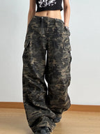 Drawstring Camouflage Cargo Wide Leg Jeans | Cargo Pants Cargo Jeans from PHUNKYN