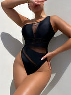 One-Shoulder Sleeveless One-Piece Swimsuit | One-Piece Swimsuits One-Piece from PHUNKYN