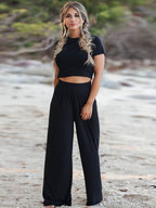 Short Sleeve T-Shirt and Wide Leg Pants Set | Outfit Sets Top and Pants Set from PHUNKYN