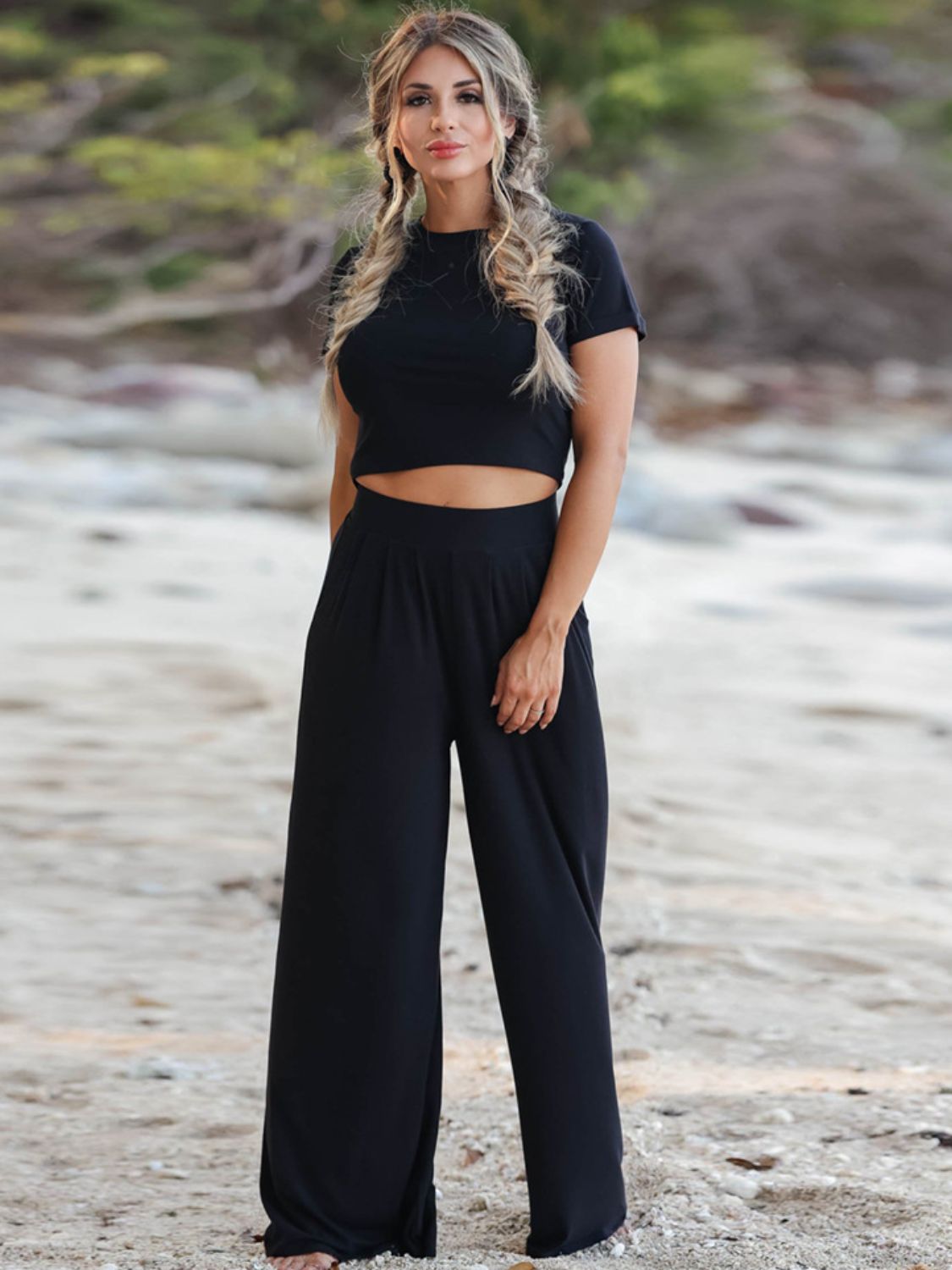 Short Sleeve T-Shirt and Wide Leg Pants Set | Outfit Sets Top and Pants Set from PHUNKYN