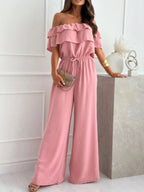 Off-Shoulder Ruffled Wide Leg Jumpsuit One-Pieces Jumpsuit PHUNKYN